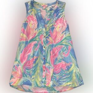 Lily Pulitzer Tropical Floral Flamingo Sleeveless Button Down Tank Top Shirt XXS